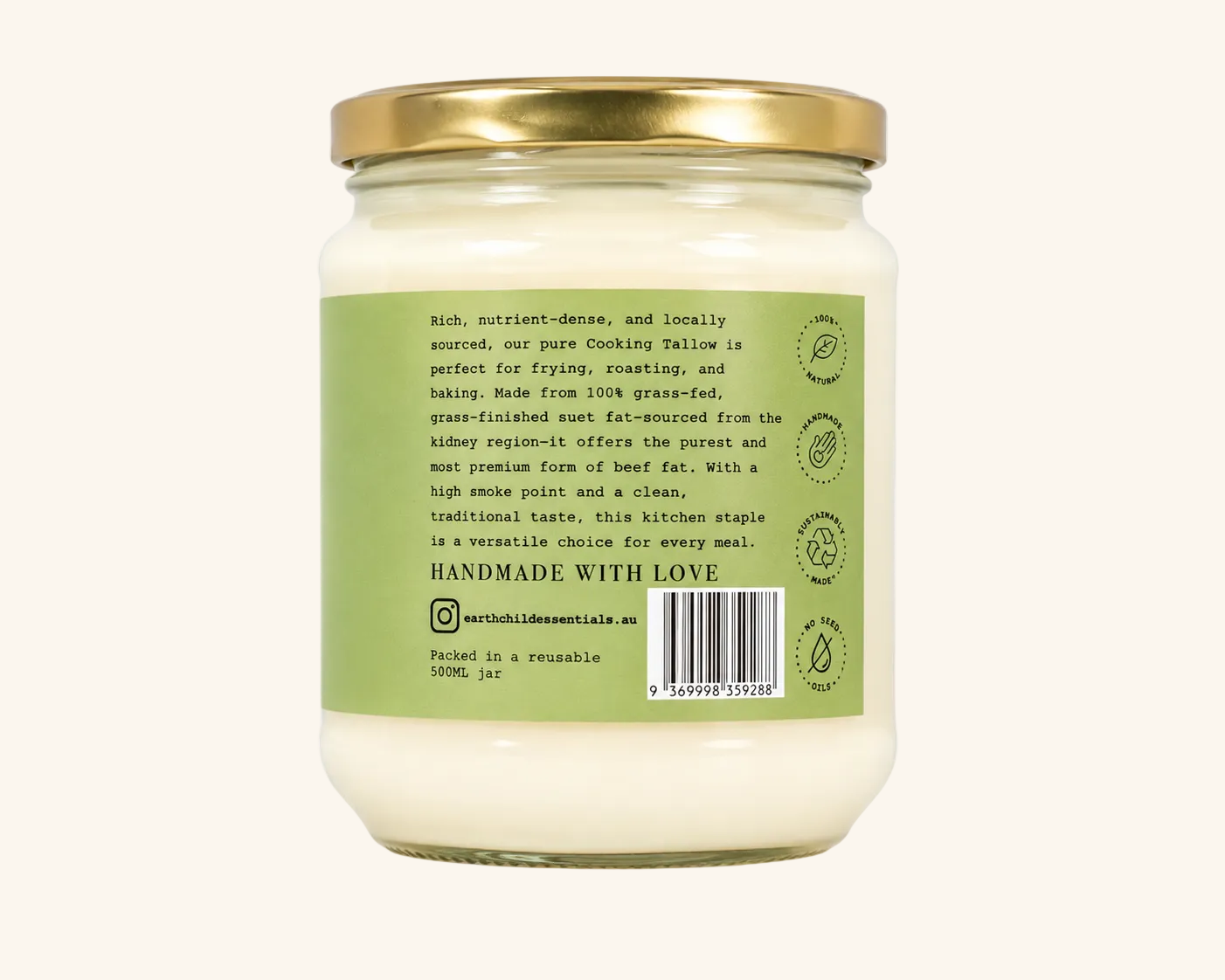 Pure Grass-Fed Beef Cooking Tallow 500ml